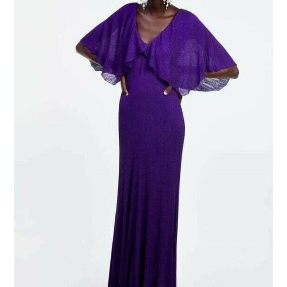 Zara Womens Metallic Shimmer Long Knit Dress S - Picture 1 of 5